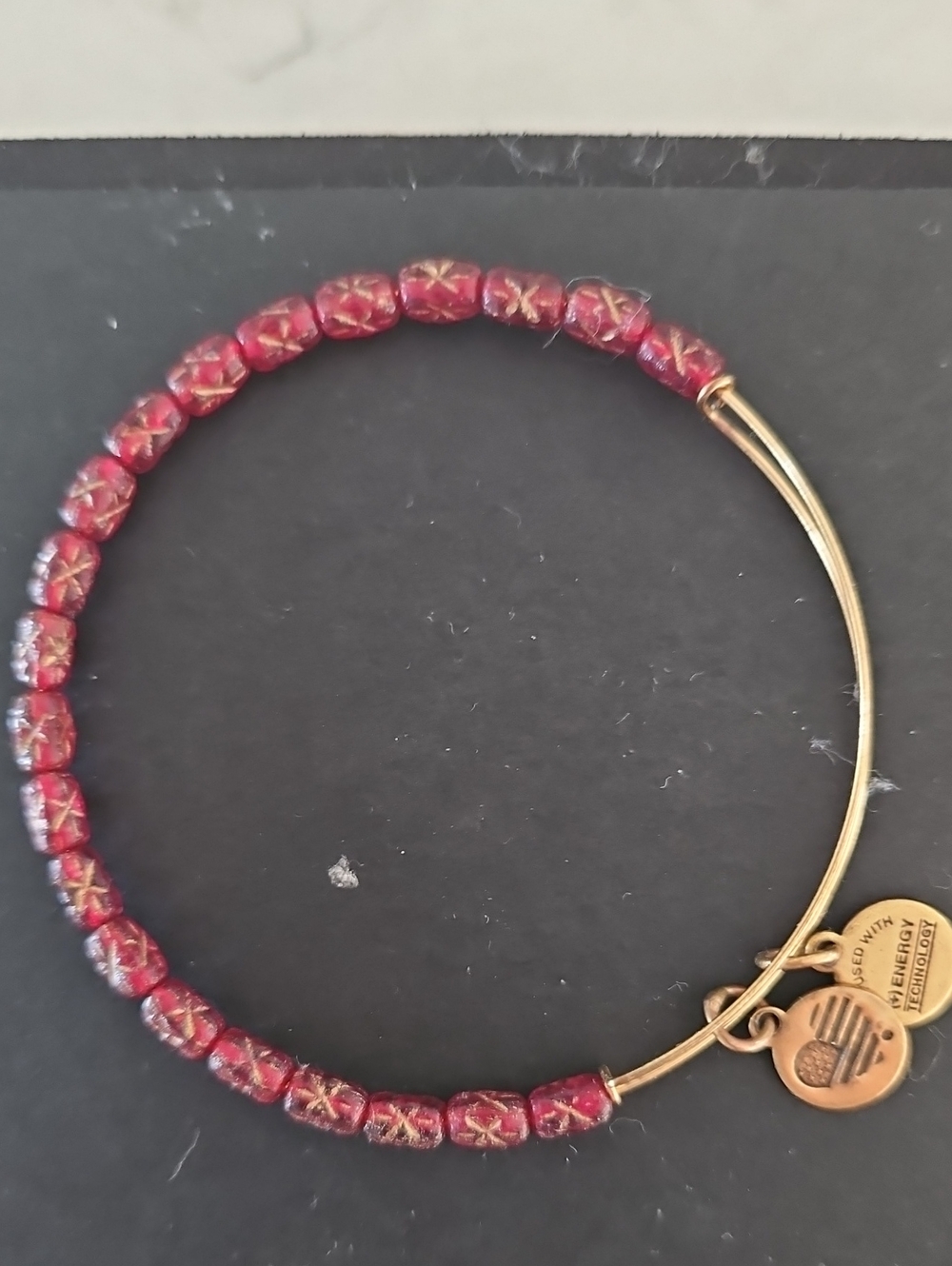 Alex and Ani Gold-Tone Bangle with Red Beaded Accents